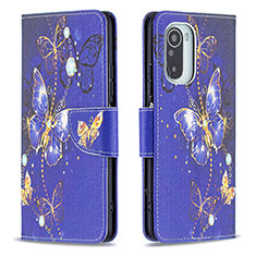 Leather Case Stands Fashionable Pattern Flip Cover Holder B03F for Xiaomi Mi 11X 5G Navy Blue