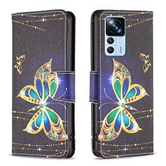 Leather Case Stands Fashionable Pattern Flip Cover Holder B03F for Xiaomi Mi 12T 5G Black