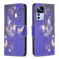 Leather Case Stands Fashionable Pattern Flip Cover Holder B03F for Xiaomi Mi 12T 5G Navy Blue