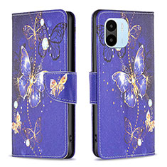 Leather Case Stands Fashionable Pattern Flip Cover Holder B03F for Xiaomi Poco C50 Navy Blue