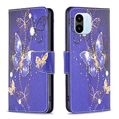 Leather Case Stands Fashionable Pattern Flip Cover Holder B03F for Xiaomi Poco C51 Navy Blue