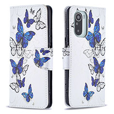 Leather Case Stands Fashionable Pattern Flip Cover Holder B03F for Xiaomi Poco F3 5G Blue