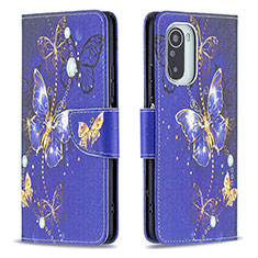 Leather Case Stands Fashionable Pattern Flip Cover Holder B03F for Xiaomi Poco F3 5G Navy Blue