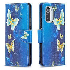 Leather Case Stands Fashionable Pattern Flip Cover Holder B03F for Xiaomi Poco F3 5G Sky Blue