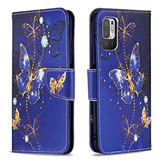 Leather Case Stands Fashionable Pattern Flip Cover Holder B03F for Xiaomi POCO M3 Pro 5G Navy Blue