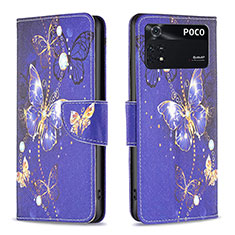 Leather Case Stands Fashionable Pattern Flip Cover Holder B03F for Xiaomi Poco M4 Pro 4G Navy Blue