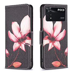 Leather Case Stands Fashionable Pattern Flip Cover Holder B03F for Xiaomi Poco M4 Pro 4G Red