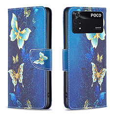 Leather Case Stands Fashionable Pattern Flip Cover Holder B03F for Xiaomi Poco M4 Pro 4G Sky Blue