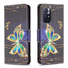 Leather Case Stands Fashionable Pattern Flip Cover Holder B03F for Xiaomi Poco M4 Pro 5G Black