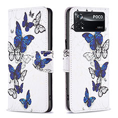 Leather Case Stands Fashionable Pattern Flip Cover Holder B03F for Xiaomi Poco X4 Pro 5G Blue