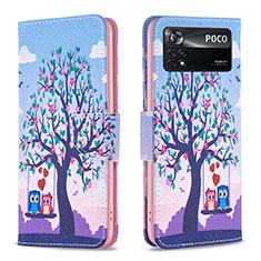 Leather Case Stands Fashionable Pattern Flip Cover Holder B03F for Xiaomi Poco X4 Pro 5G Clove Purple