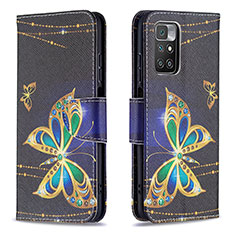 Leather Case Stands Fashionable Pattern Flip Cover Holder B03F for Xiaomi Redmi 10 (2022) Black