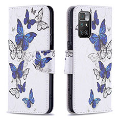 Leather Case Stands Fashionable Pattern Flip Cover Holder B03F for Xiaomi Redmi 10 4G Blue