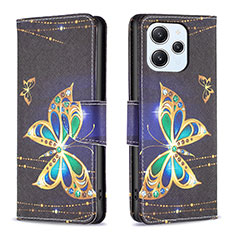 Leather Case Stands Fashionable Pattern Flip Cover Holder B03F for Xiaomi Redmi 12 4G Black