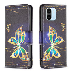 Leather Case Stands Fashionable Pattern Flip Cover Holder B03F for Xiaomi Redmi A2 Plus Black