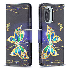 Leather Case Stands Fashionable Pattern Flip Cover Holder B03F for Xiaomi Redmi K40 5G Black