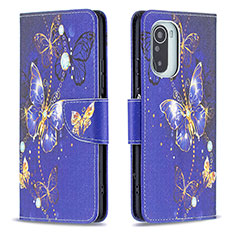 Leather Case Stands Fashionable Pattern Flip Cover Holder B03F for Xiaomi Redmi K40 5G Navy Blue