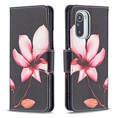 Leather Case Stands Fashionable Pattern Flip Cover Holder B03F for Xiaomi Redmi K40 5G Red