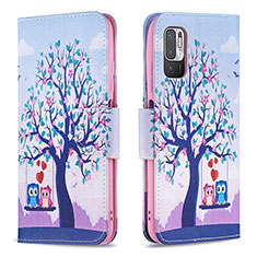 Leather Case Stands Fashionable Pattern Flip Cover Holder B03F for Xiaomi Redmi Note 10T 5G Clove Purple