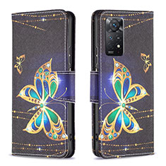 Leather Case Stands Fashionable Pattern Flip Cover Holder B03F for Xiaomi Redmi Note 11 Pro 4G Black