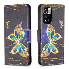 Leather Case Stands Fashionable Pattern Flip Cover Holder B03F for Xiaomi Redmi Note 11 Pro+ Plus 5G Black