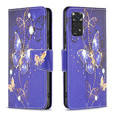 Leather Case Stands Fashionable Pattern Flip Cover Holder B03F for Xiaomi Redmi Note 11S 4G Navy Blue