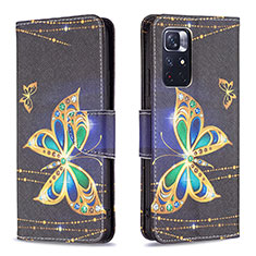 Leather Case Stands Fashionable Pattern Flip Cover Holder B03F for Xiaomi Redmi Note 11T 5G Black