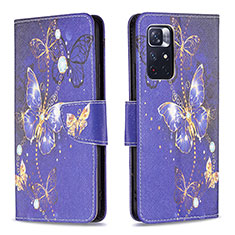 Leather Case Stands Fashionable Pattern Flip Cover Holder B03F for Xiaomi Redmi Note 11T 5G Navy Blue