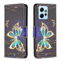 Leather Case Stands Fashionable Pattern Flip Cover Holder B03F for Xiaomi Redmi Note 12 4G Black