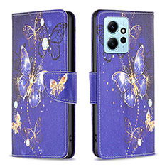 Leather Case Stands Fashionable Pattern Flip Cover Holder B03F for Xiaomi Redmi Note 12 4G Navy Blue