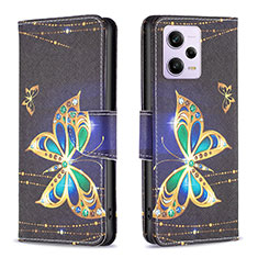Leather Case Stands Fashionable Pattern Flip Cover Holder B03F for Xiaomi Redmi Note 12 Explorer Black