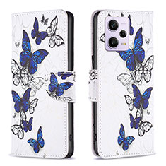 Leather Case Stands Fashionable Pattern Flip Cover Holder B03F for Xiaomi Redmi Note 12 Explorer Blue