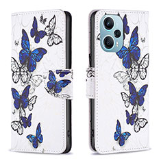 Leather Case Stands Fashionable Pattern Flip Cover Holder B03F for Xiaomi Redmi Note 12 Turbo 5G Navy Blue