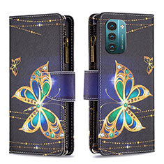 Leather Case Stands Fashionable Pattern Flip Cover Holder B04F for Nokia G11 Black