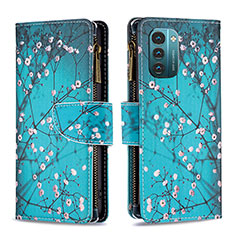 Leather Case Stands Fashionable Pattern Flip Cover Holder B04F for Nokia G11 Cyan