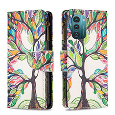 Leather Case Stands Fashionable Pattern Flip Cover Holder B04F for Nokia G11 Green