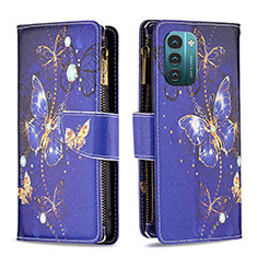 Leather Case Stands Fashionable Pattern Flip Cover Holder B04F for Nokia G11 Navy Blue