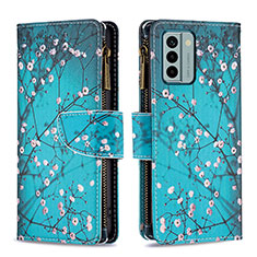 Leather Case Stands Fashionable Pattern Flip Cover Holder B04F for Nokia G22 Cyan