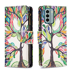 Leather Case Stands Fashionable Pattern Flip Cover Holder B04F for Nokia G22 Green