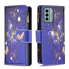 Leather Case Stands Fashionable Pattern Flip Cover Holder B04F for Nokia G22 Navy Blue