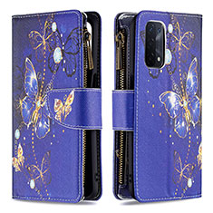 Leather Case Stands Fashionable Pattern Flip Cover Holder B04F for OnePlus Nord N200 5G Navy Blue