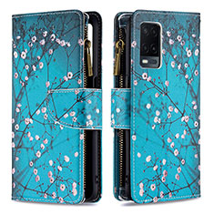 Leather Case Stands Fashionable Pattern Flip Cover Holder B04F for Oppo A54 4G Cyan