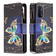 Leather Case Stands Fashionable Pattern Flip Cover Holder B04F for Oppo A54 5G Black
