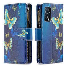 Leather Case Stands Fashionable Pattern Flip Cover Holder B04F for Oppo A54s Blue