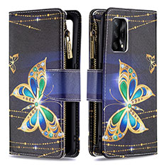 Leather Case Stands Fashionable Pattern Flip Cover Holder B04F for Oppo A74 4G Black