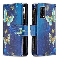 Leather Case Stands Fashionable Pattern Flip Cover Holder B04F for Oppo A74 4G Blue
