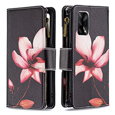 Leather Case Stands Fashionable Pattern Flip Cover Holder B04F for Oppo A74 4G Red