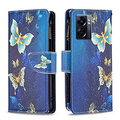 Leather Case Stands Fashionable Pattern Flip Cover Holder B04F for Oppo A77 5G Blue