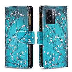 Leather Case Stands Fashionable Pattern Flip Cover Holder B04F for Oppo A77 5G Cyan