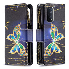 Leather Case Stands Fashionable Pattern Flip Cover Holder B04F for Oppo A93 5G Black